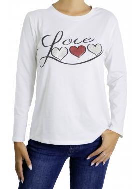t shirt con stampa cuori leopard "love"